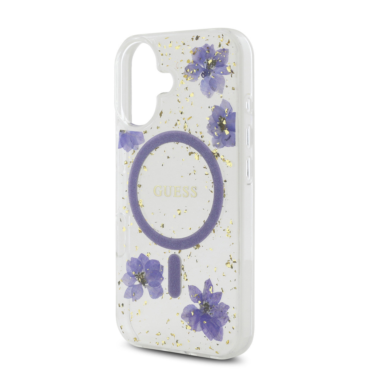 GUESS iPhone 16 hoesje - Magsafe - Resin Flowers Design - Paars - detail 4