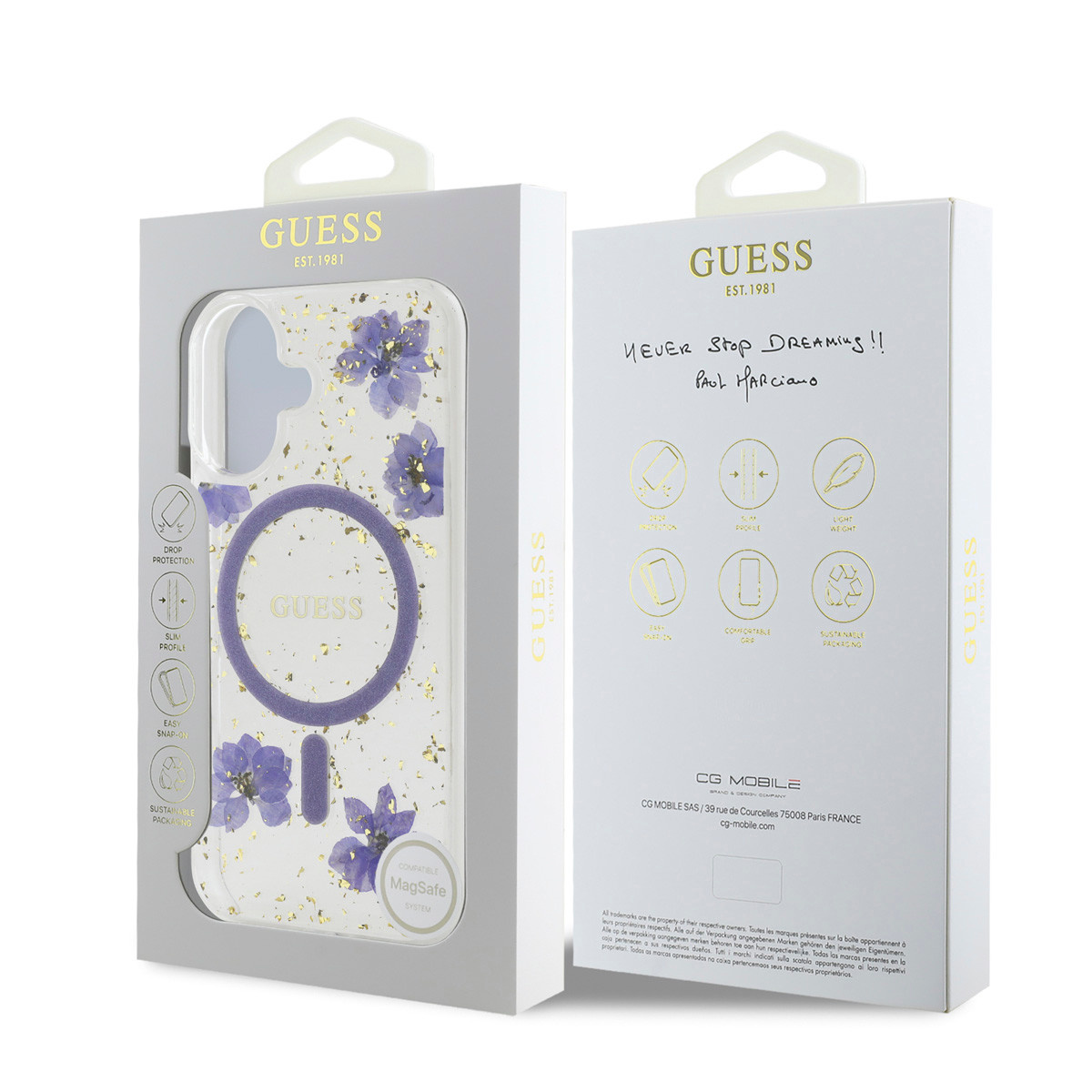 GUESS iPhone 16 hoesje - Magsafe - Resin Flowers Design - Paars - detail 11