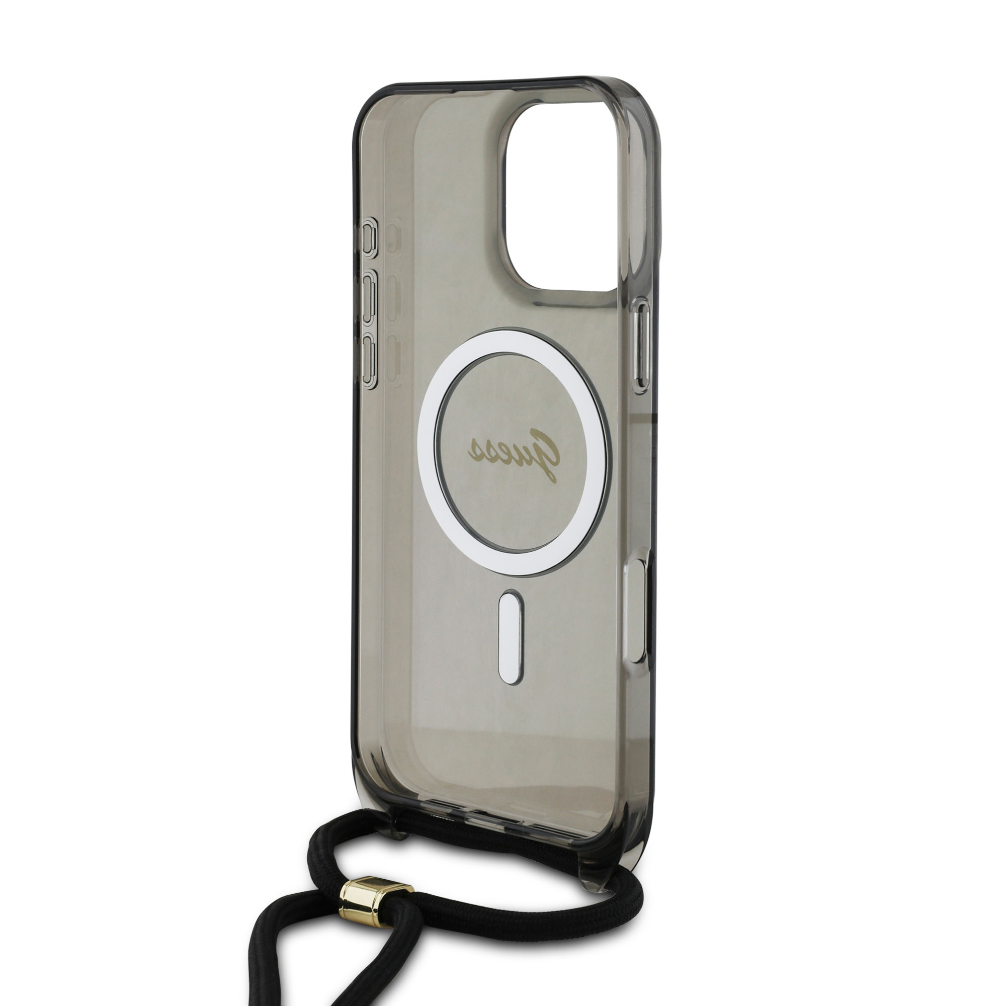 GUESS iPhone 16 Pro Max hoesje Magsafe IML crossbody cord script - Zwart - detail 4