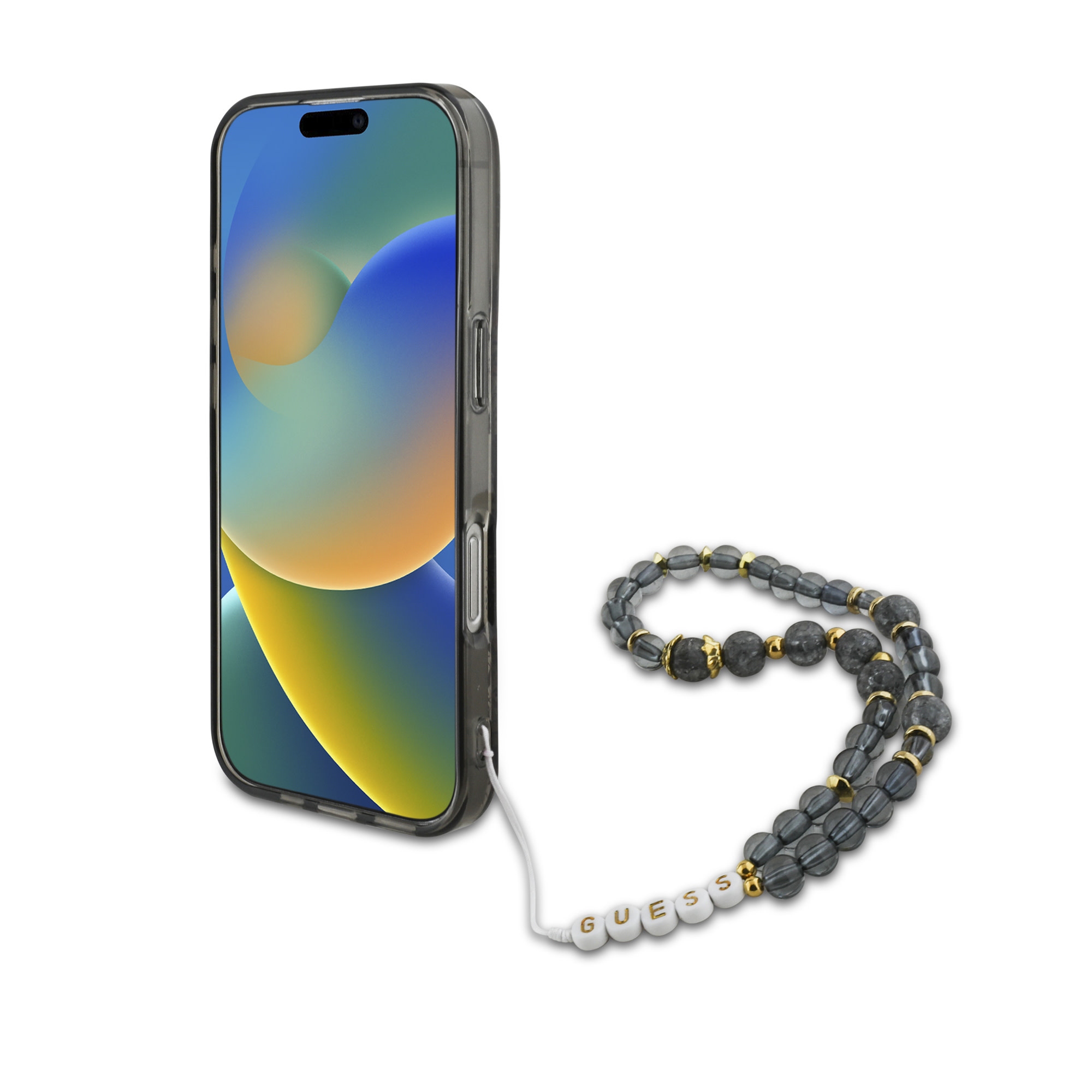 GUESS iPhone 16 Pro Max hoesje Magsafe IML Flowers with pearl strap - Zwart - detail 5