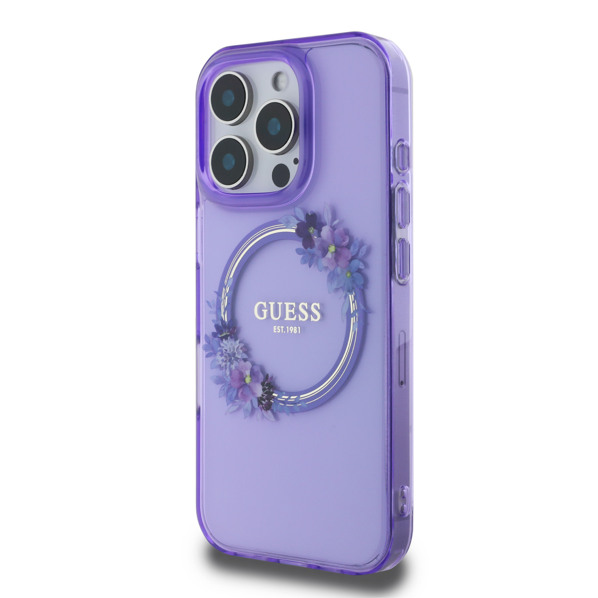 GUESS iPhone 16 Pro Max hoesje Magsafe IML flowers wreath - Paars - detail 1