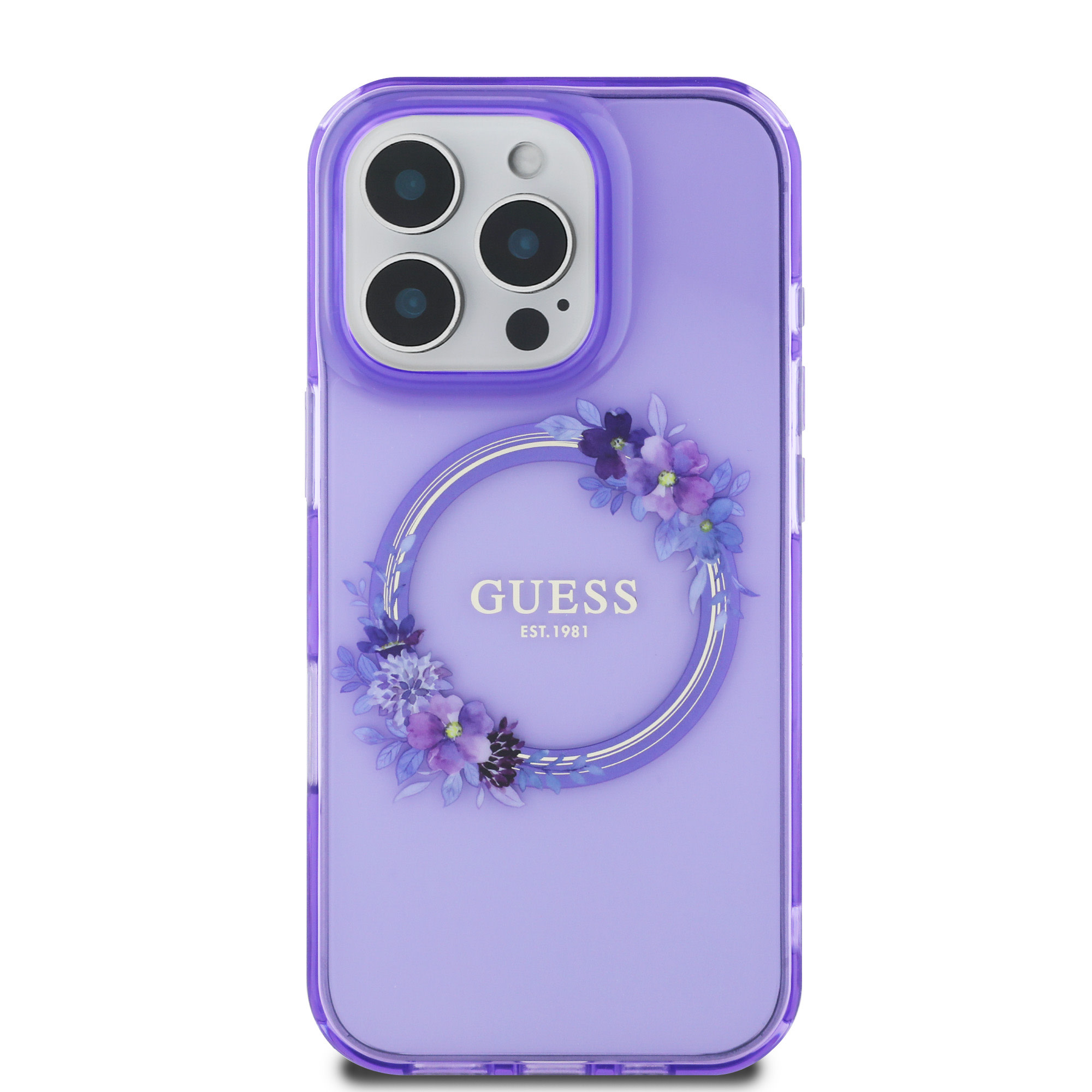 GUESS iPhone 16 Pro Max hoesje Magsafe IML flowers wreath - Paars - detail 2