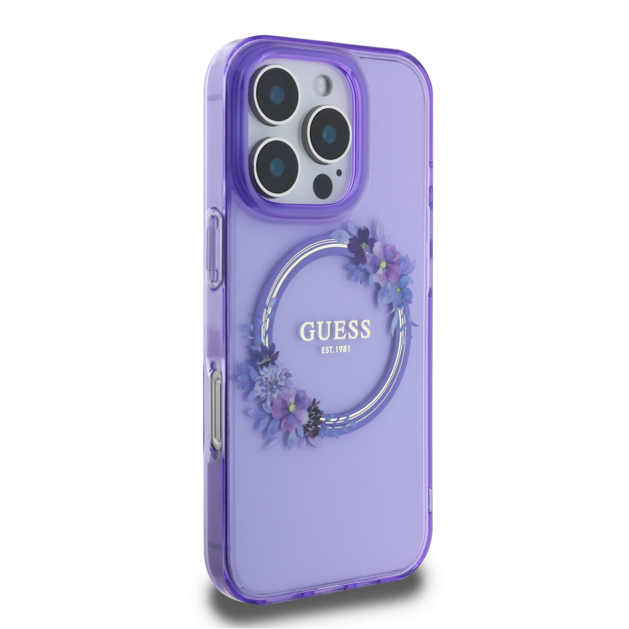 GUESS iPhone 16 Pro Max hoesje Magsafe IML flowers wreath - Paars - detail 3