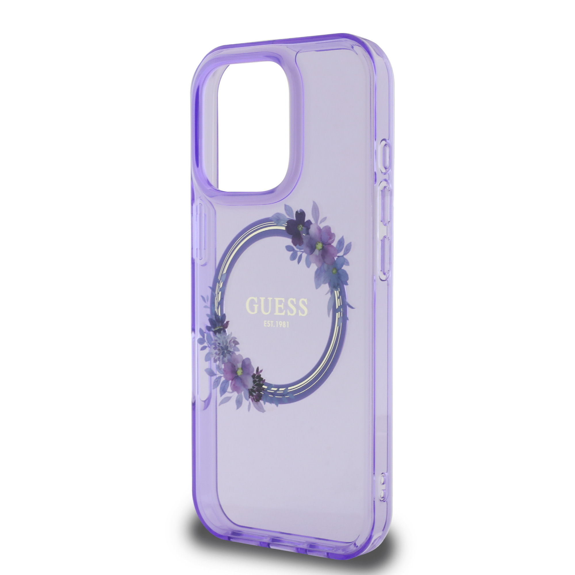 GUESS iPhone 16 Pro Max hoesje Magsafe IML flowers wreath - Paars - detail 5
