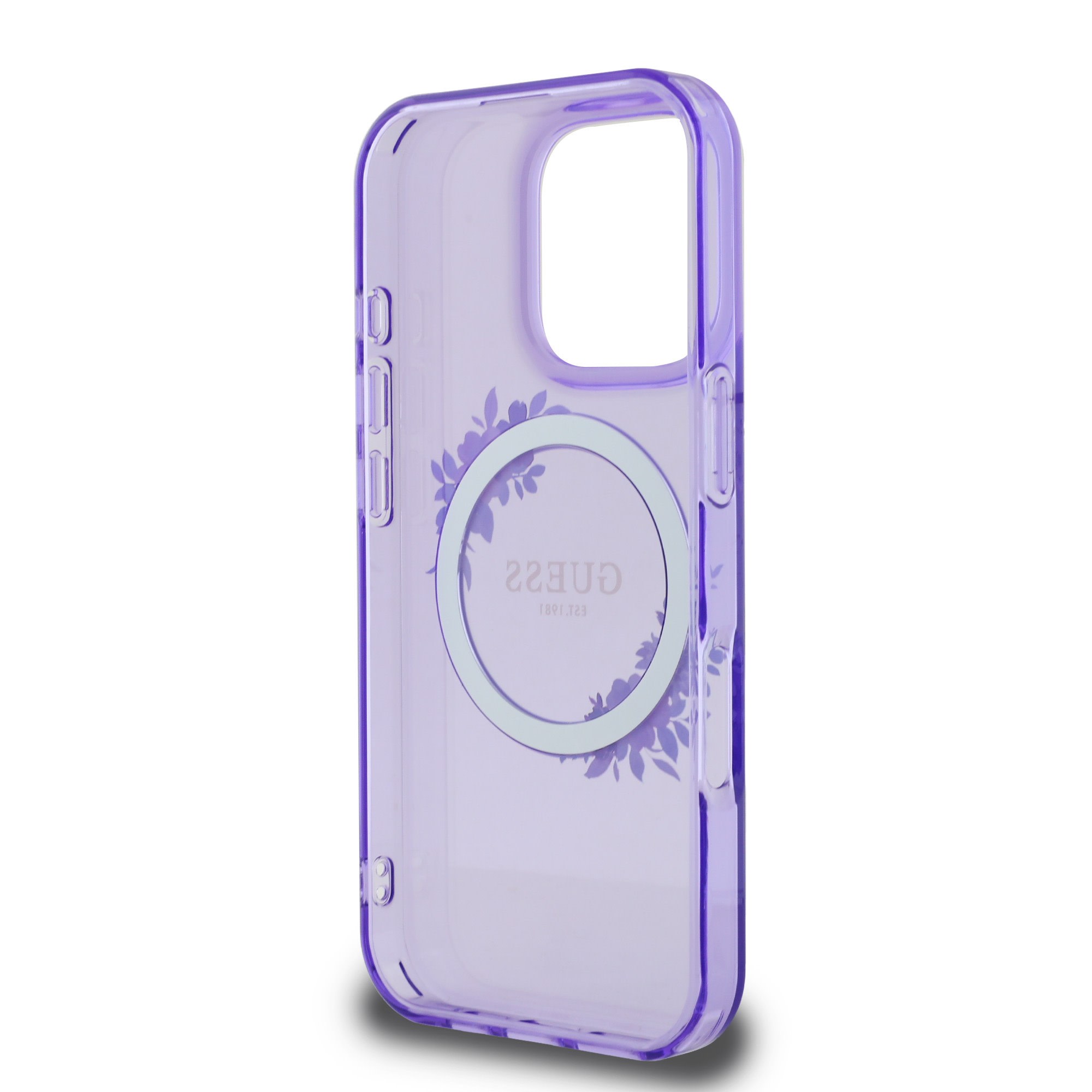 GUESS iPhone 16 Pro Max hoesje Magsafe IML flowers wreath - Paars - detail 6