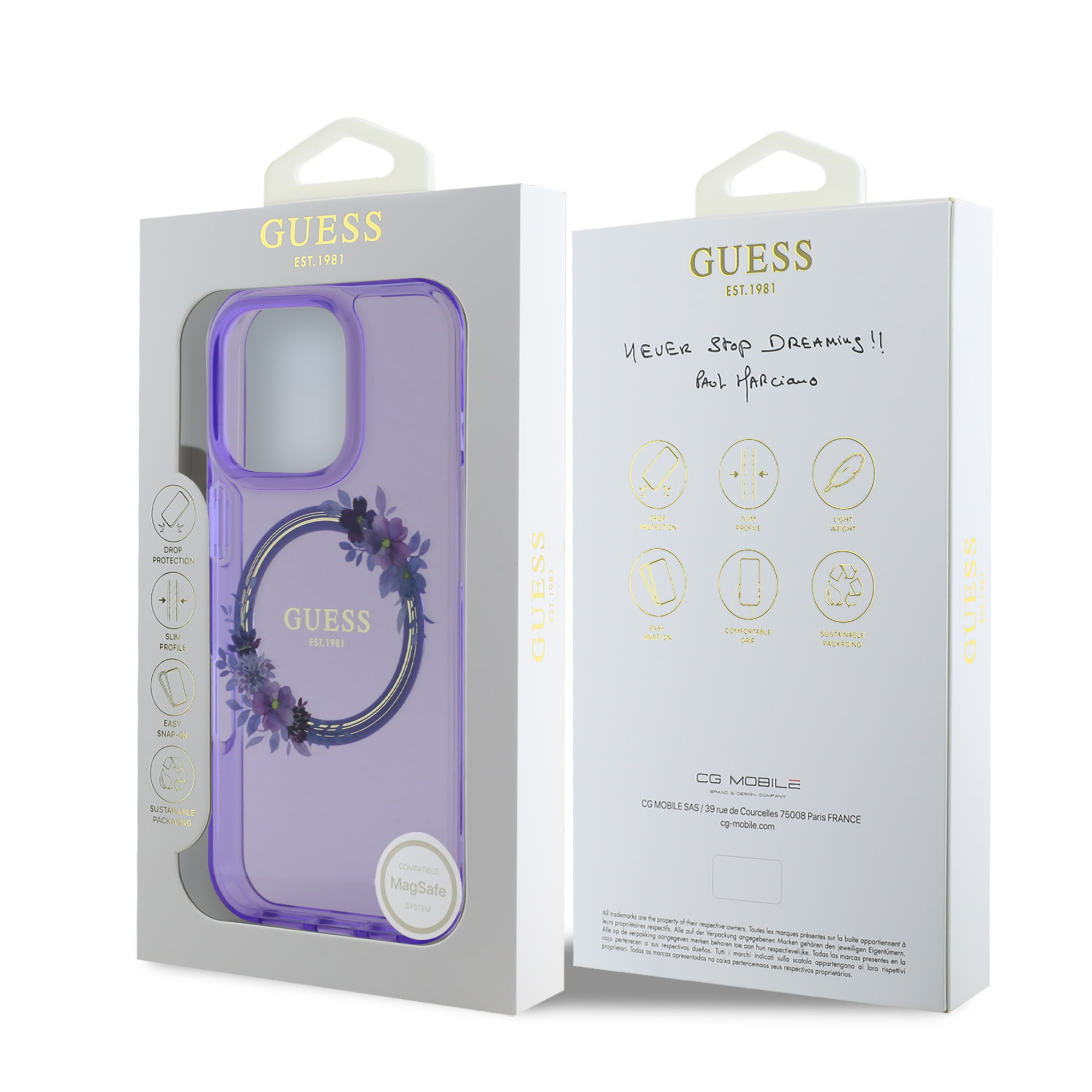 GUESS iPhone 16 Pro Max hoesje Magsafe IML flowers wreath - Paars - detail 7