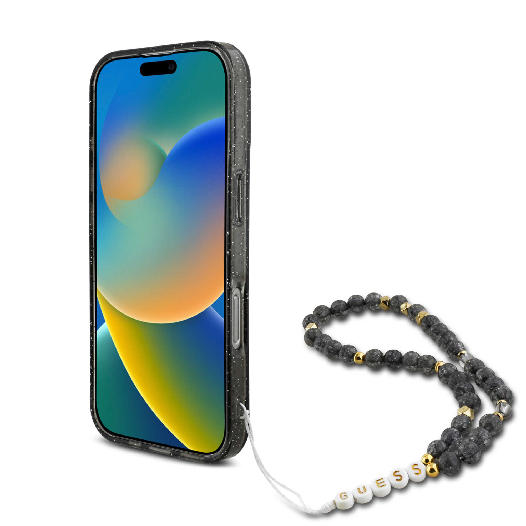 GUESS iPhone 16 Pro Max hoesje Magsafe ML Glitter with pearl strap - Zwart - detail 5