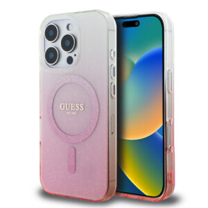 GUESS iPhone 16 Pro Max hoesje Magsafe IML glitter gradient - Roze - productfoto