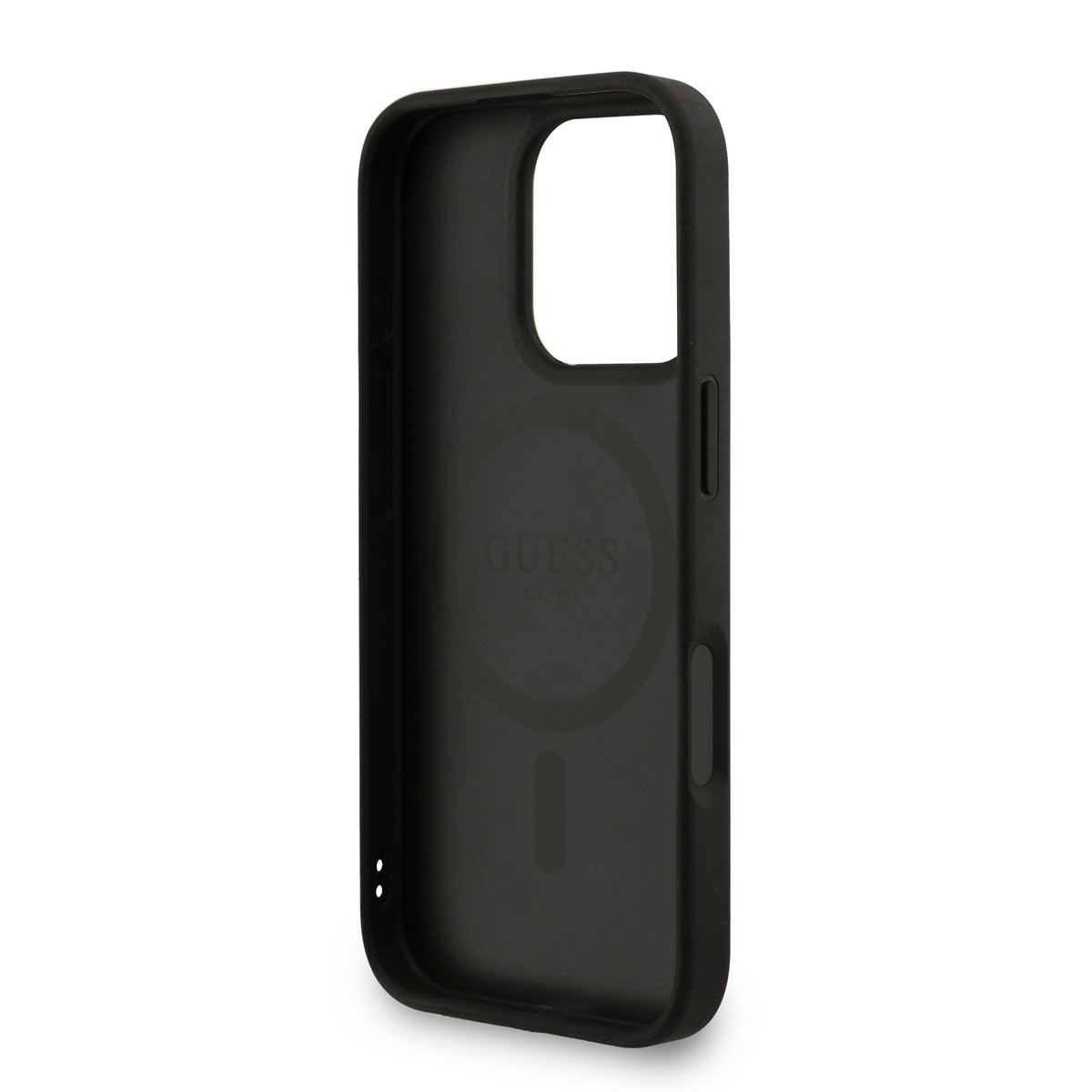 GUESS iPhone 16 Pro Max hoesje - MagSafe - 4G Triangle Logo With Strap - Zwart - detail 6