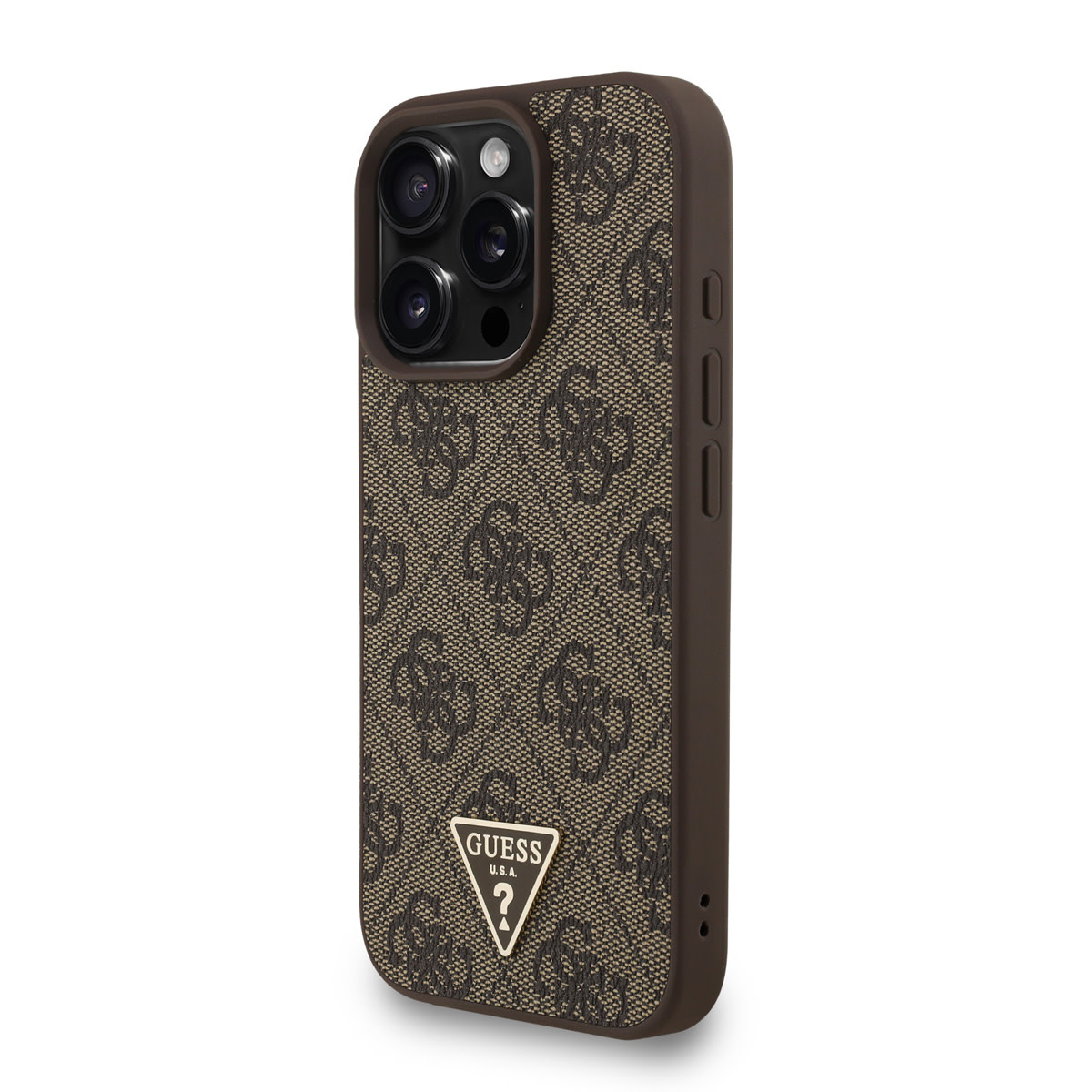 GUESS iPhone 16 Pro Max hoesje - MagSafe - 4G Triangle Logo With Strap - Bruin - detail 2