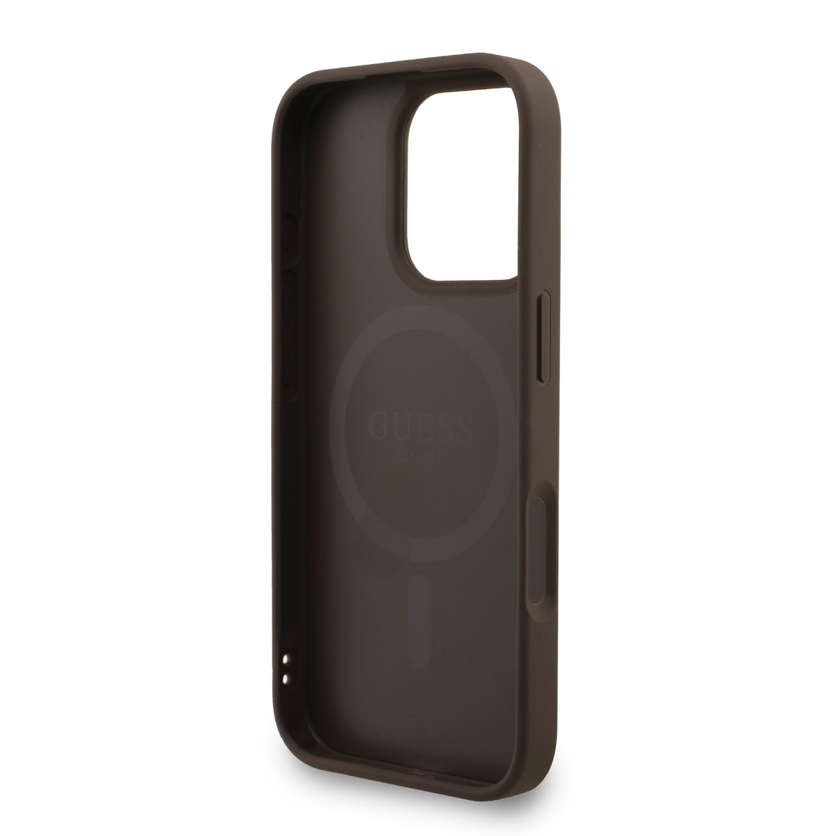 GUESS iPhone 16 Pro Max hoesje - MagSafe - 4G Triangle Logo With Strap - Bruin - detail 6