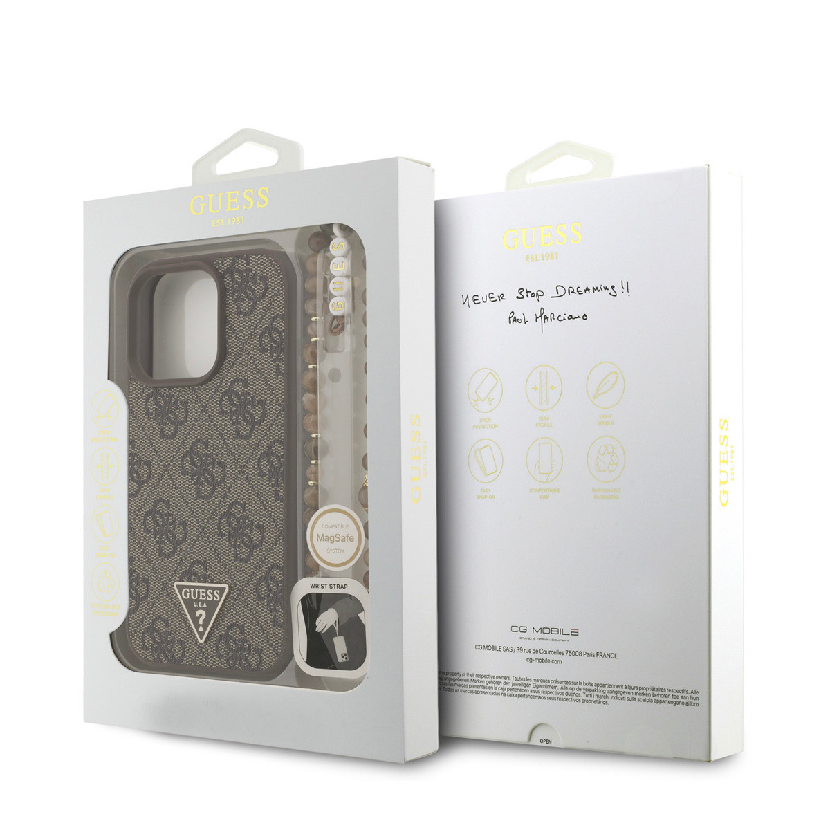 GUESS iPhone 16 Pro Max hoesje - MagSafe - 4G Triangle Logo With Strap - Bruin - detail 7