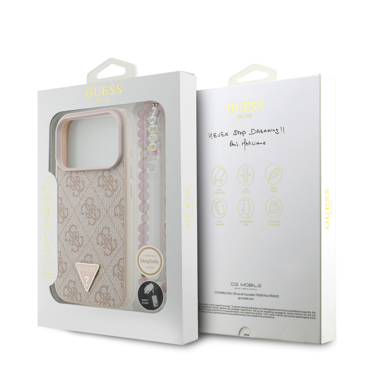 GUESS iPhone 17 Pro hoesje - MagSafe - 4G Triangle Logo - Pearl Strap - Roze - detail 7