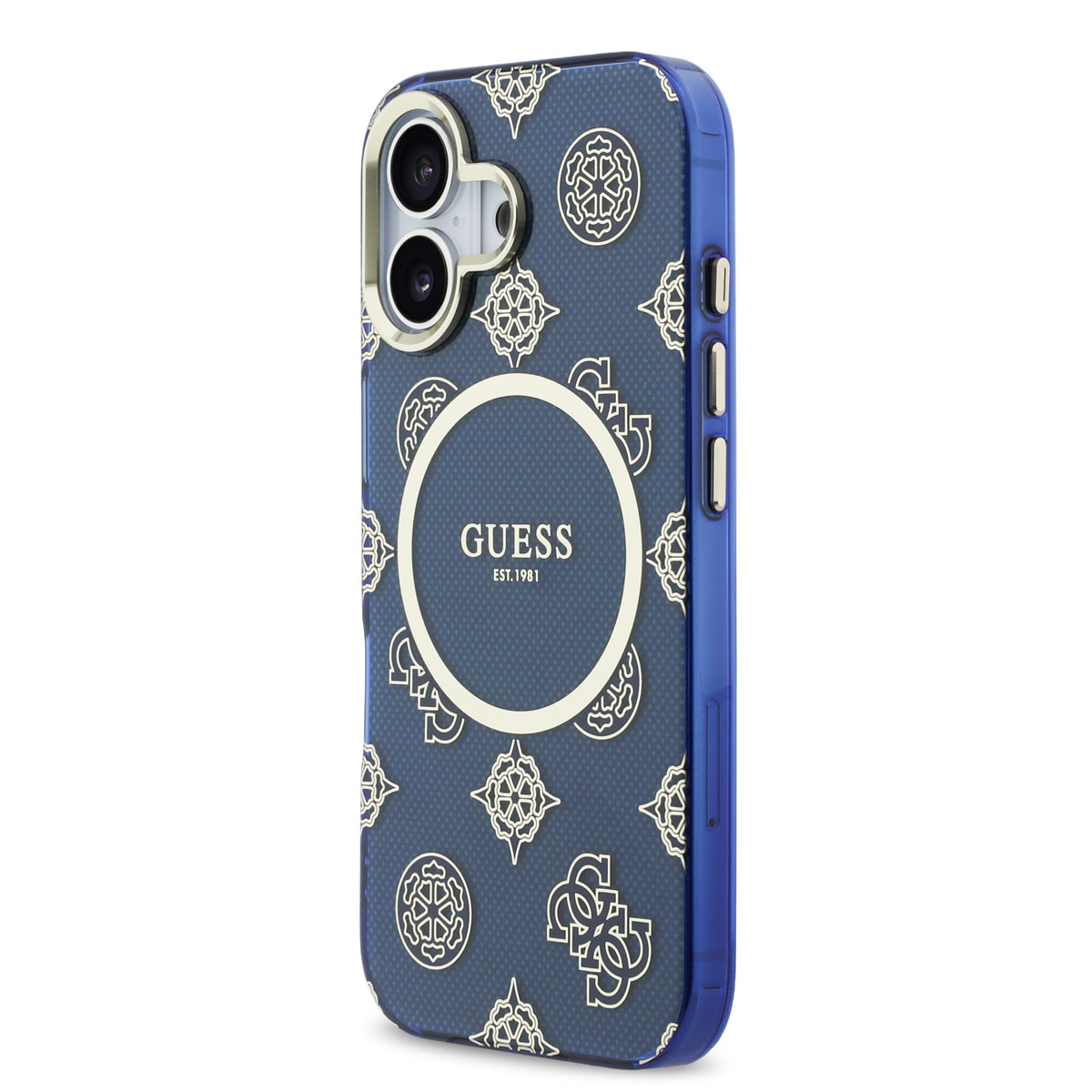 GUESS iPhone 17 hoesje - Magsafe - IML Peony Hot Stamp Design - Blauw - detail 1
