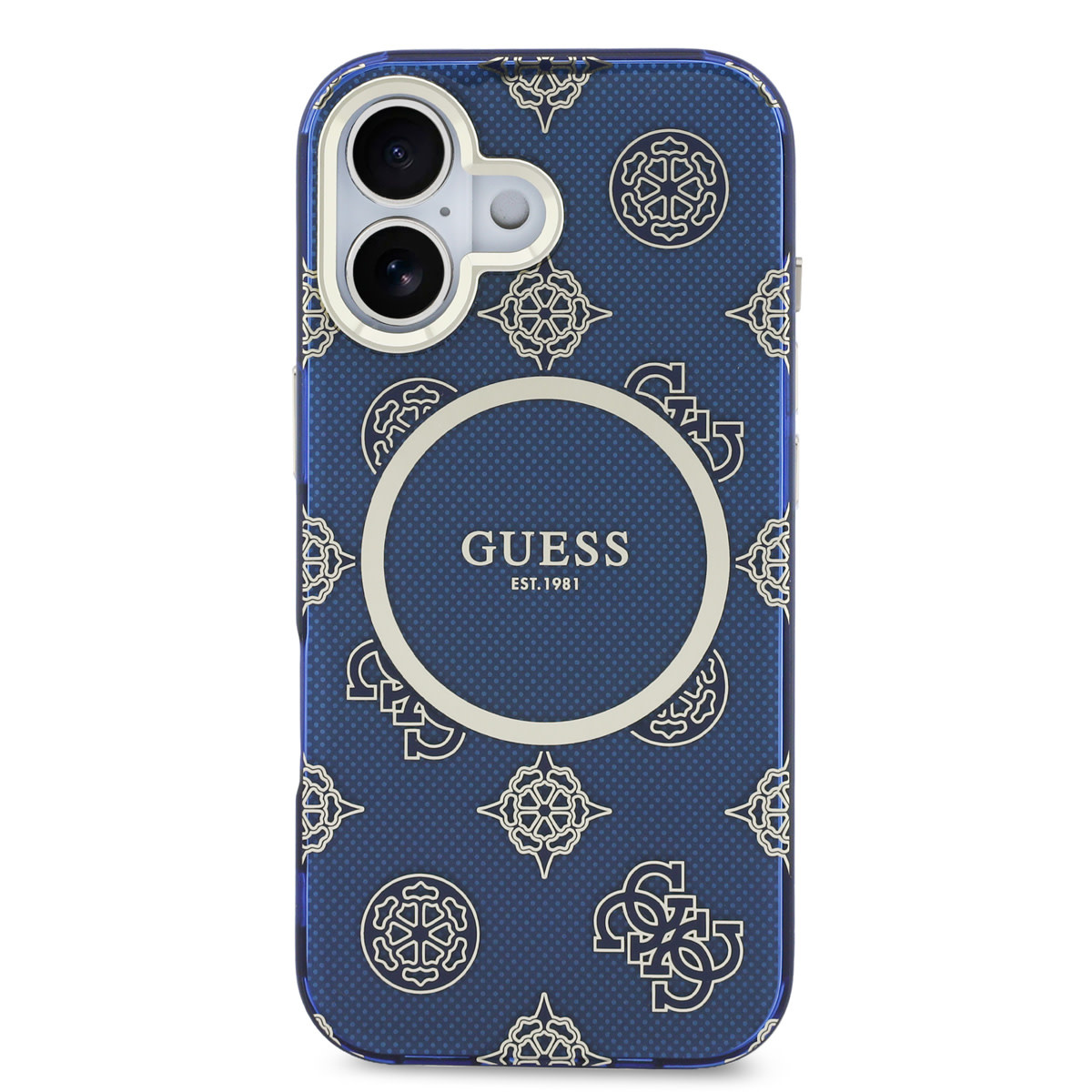 GUESS iPhone 17 hoesje - Magsafe - IML Peony Hot Stamp Design - Blauw - detail 2
