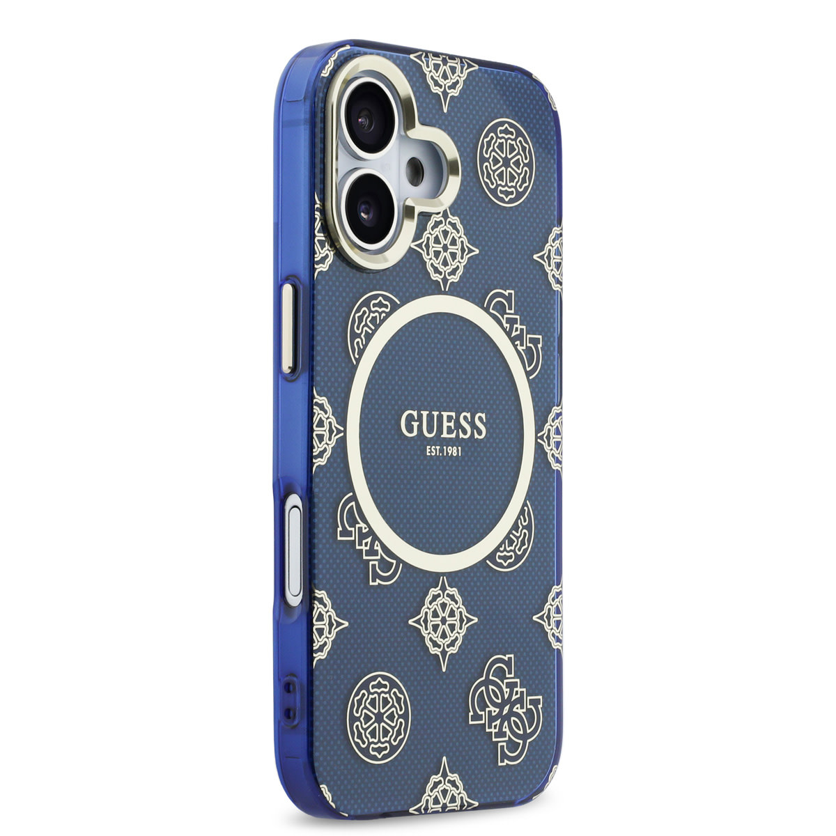 GUESS iPhone 17 hoesje - Magsafe - IML Peony Hot Stamp Design - Blauw - detail 3