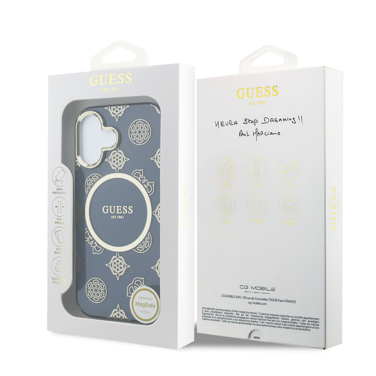 GUESS iPhone 17 hoesje - Magsafe - IML Peony Hot Stamp Design - Blauw - detail 7