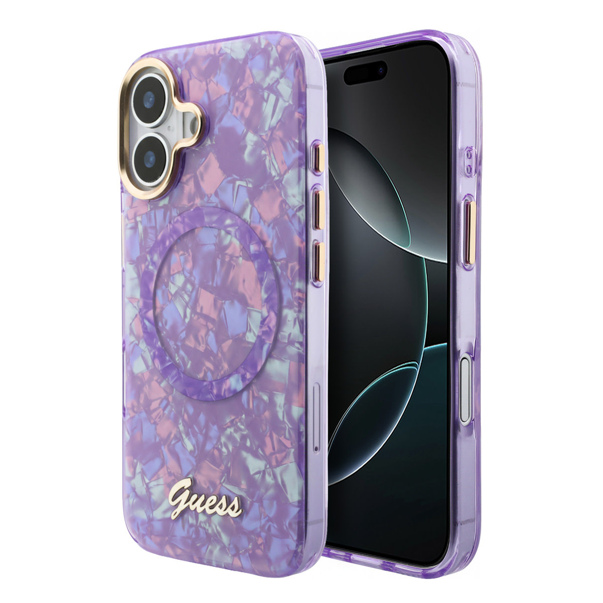GUESS iPhone 17 hoesje - HC Magsafe IML Shell Script Metal - Paars - detail 1
