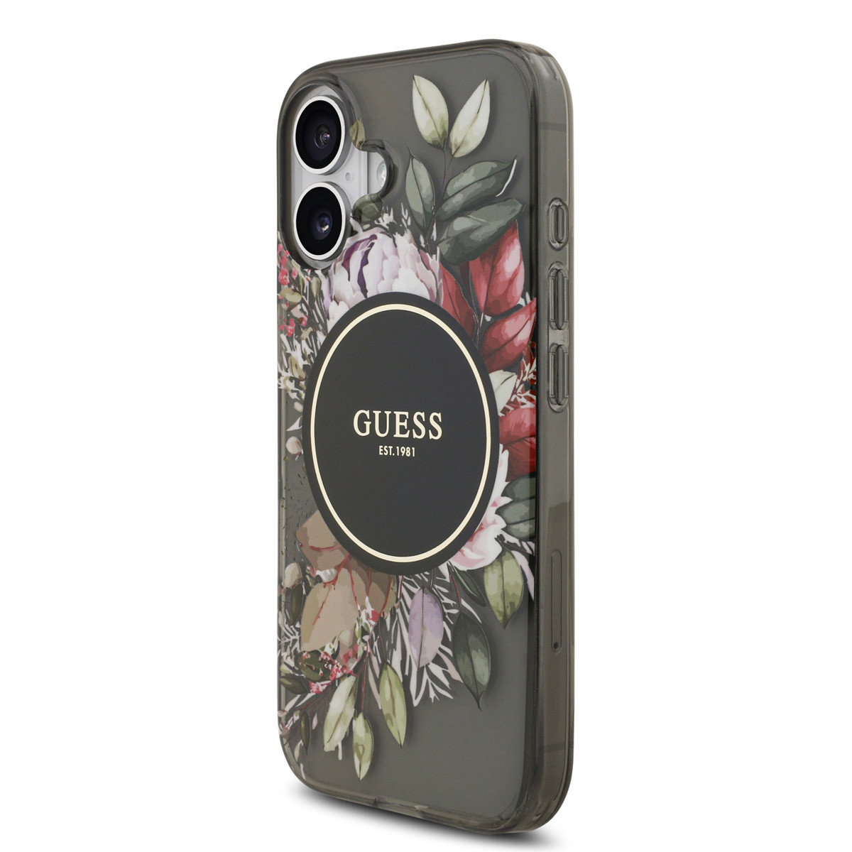 GUESS iPhone 17 hoesje - Magsafe - IML Flowers with Pearl Strap - Zwart - detail 2