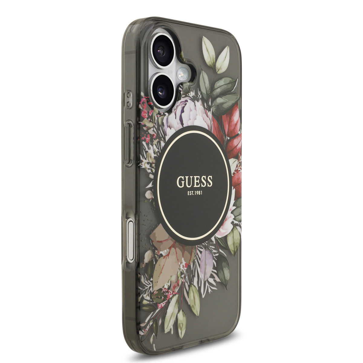 GUESS iPhone 17 hoesje - Magsafe - IML Flowers with Pearl Strap - Zwart - detail 3