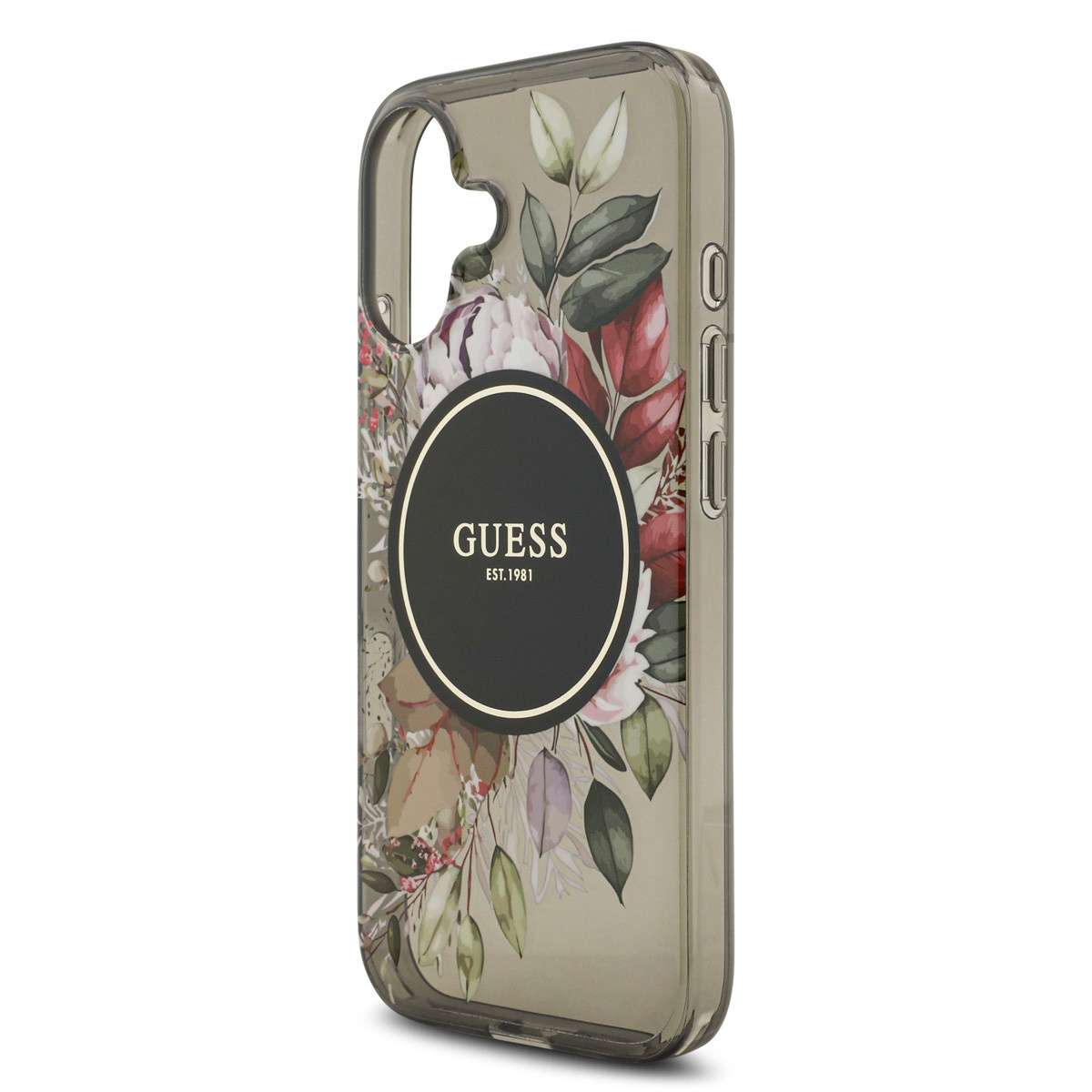 GUESS iPhone 17 hoesje - Magsafe - IML Flowers with Pearl Strap - Zwart - detail 4