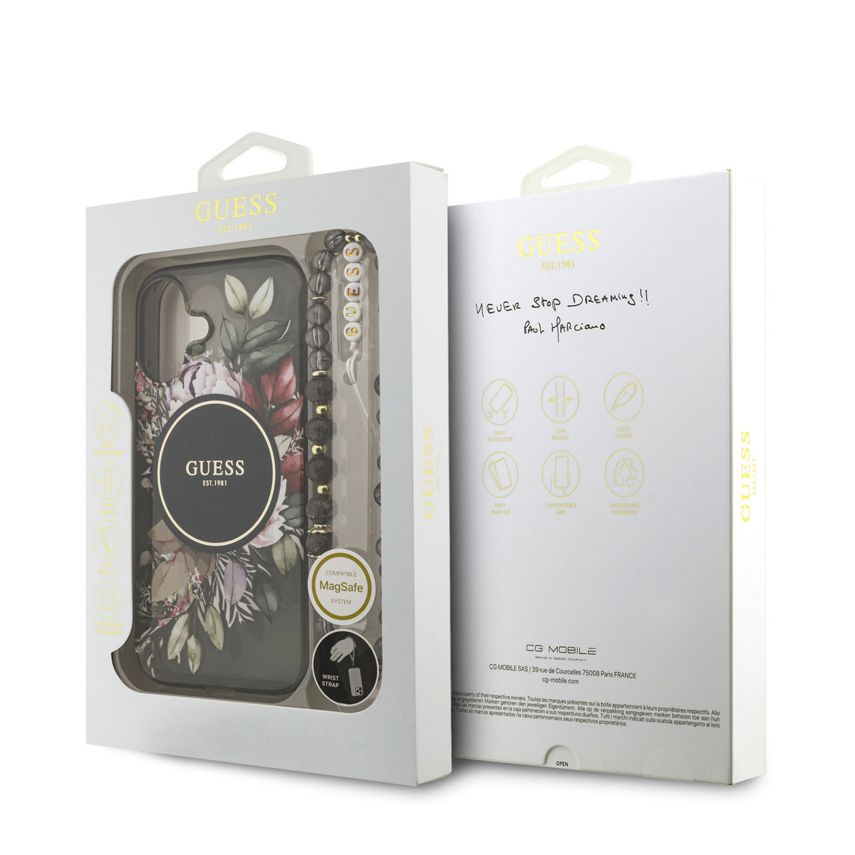 GUESS iPhone 17 hoesje - Magsafe - IML Flowers with Pearl Strap - Zwart - detail 7