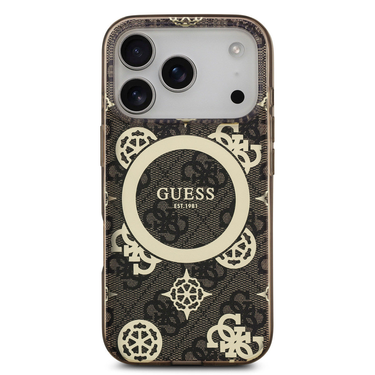 GUESS iPhone 17 Pro Max hoesje - MagSafe - Peony on 4G Background - Bruin - detail 2