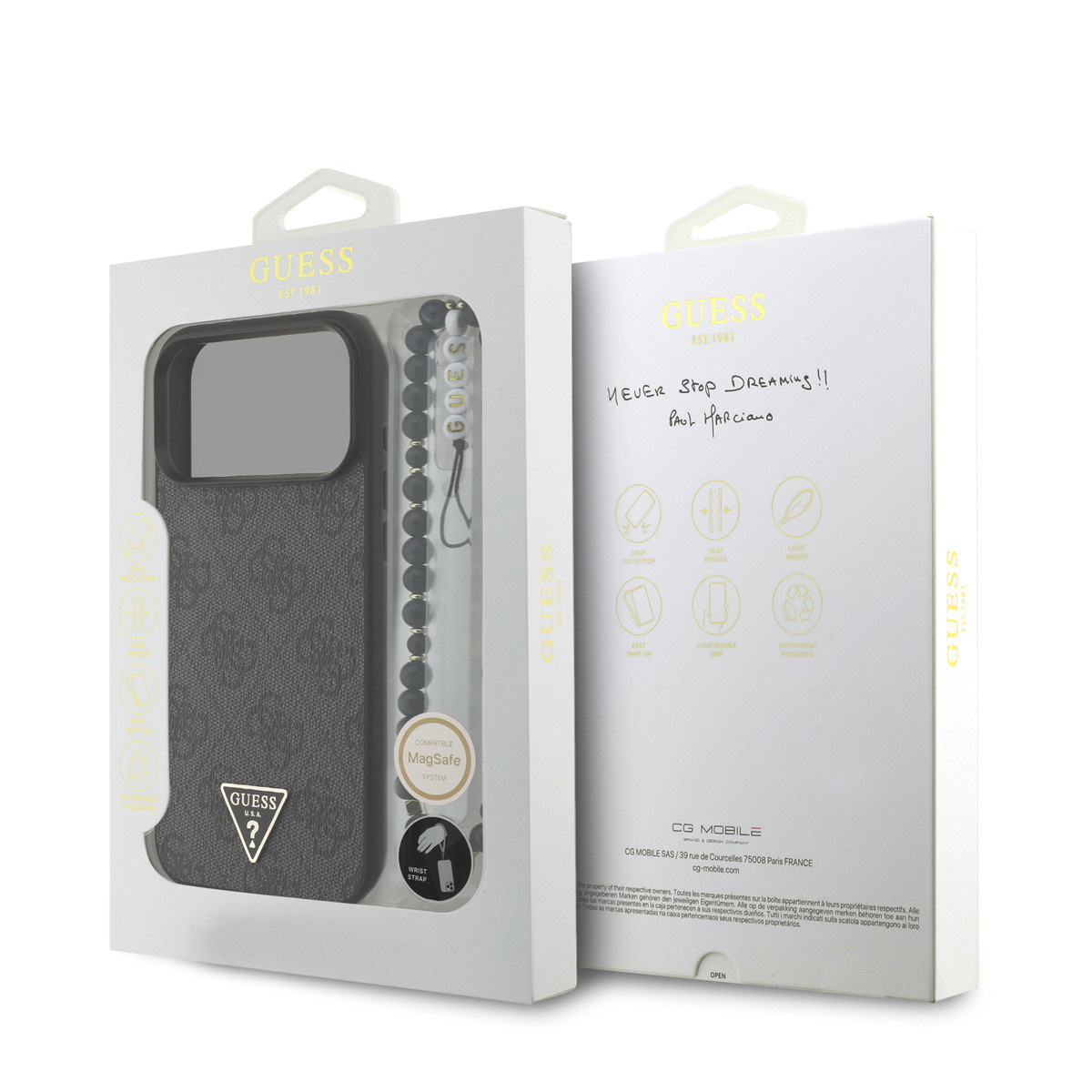 GUESS iPhone 17 Pro Max hoesje - MagSafe - 4G Triangle Logo - Pearl Strap - Zwart - detail 11