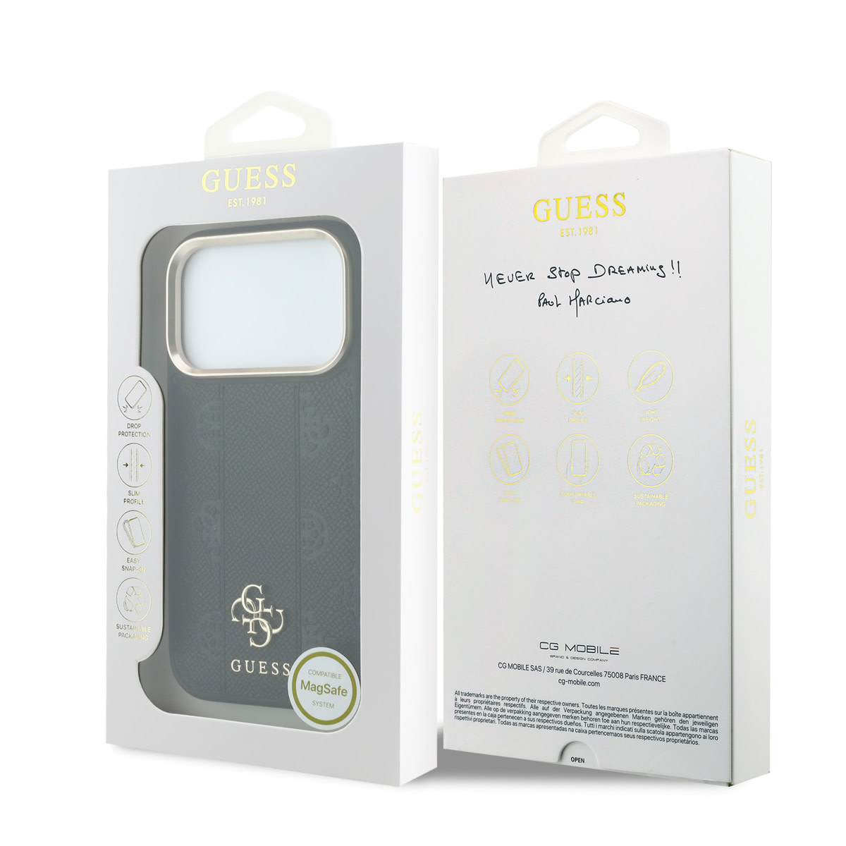 GUESS iPhone 18 Pro hoesje - HC Magsafe PU Stripe HS Peony 4G Logo - Zwart - detail 7