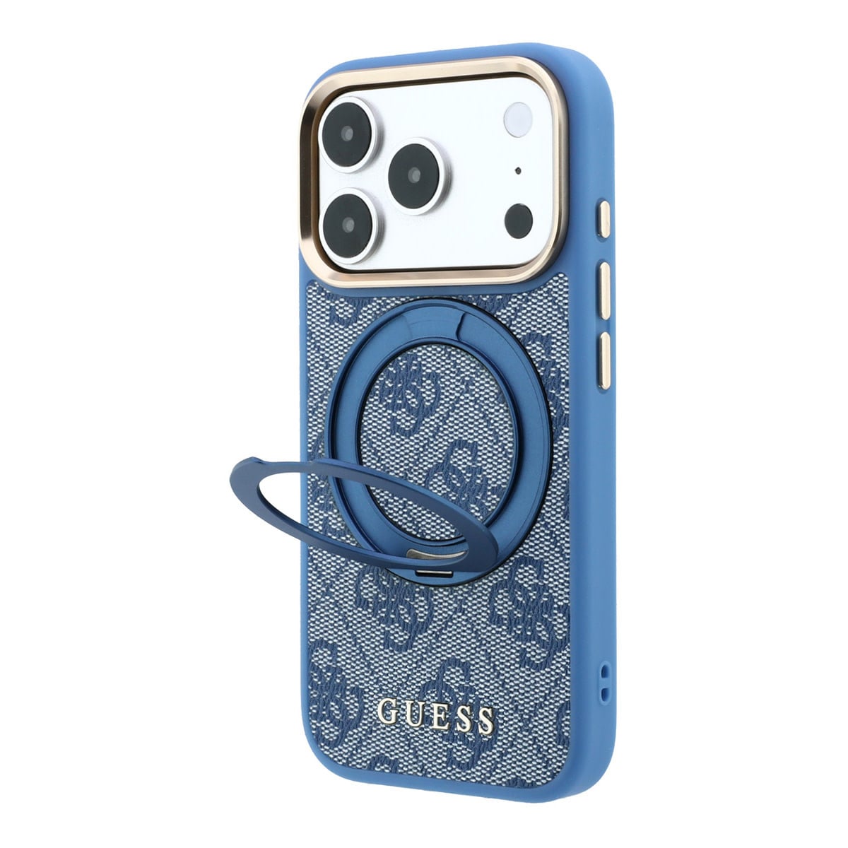 GUESS iPhone 18 Pro Case hard shell - MagSafe - 360-degree ring stand - 4G - PU - classic logo Blauw - detail 4