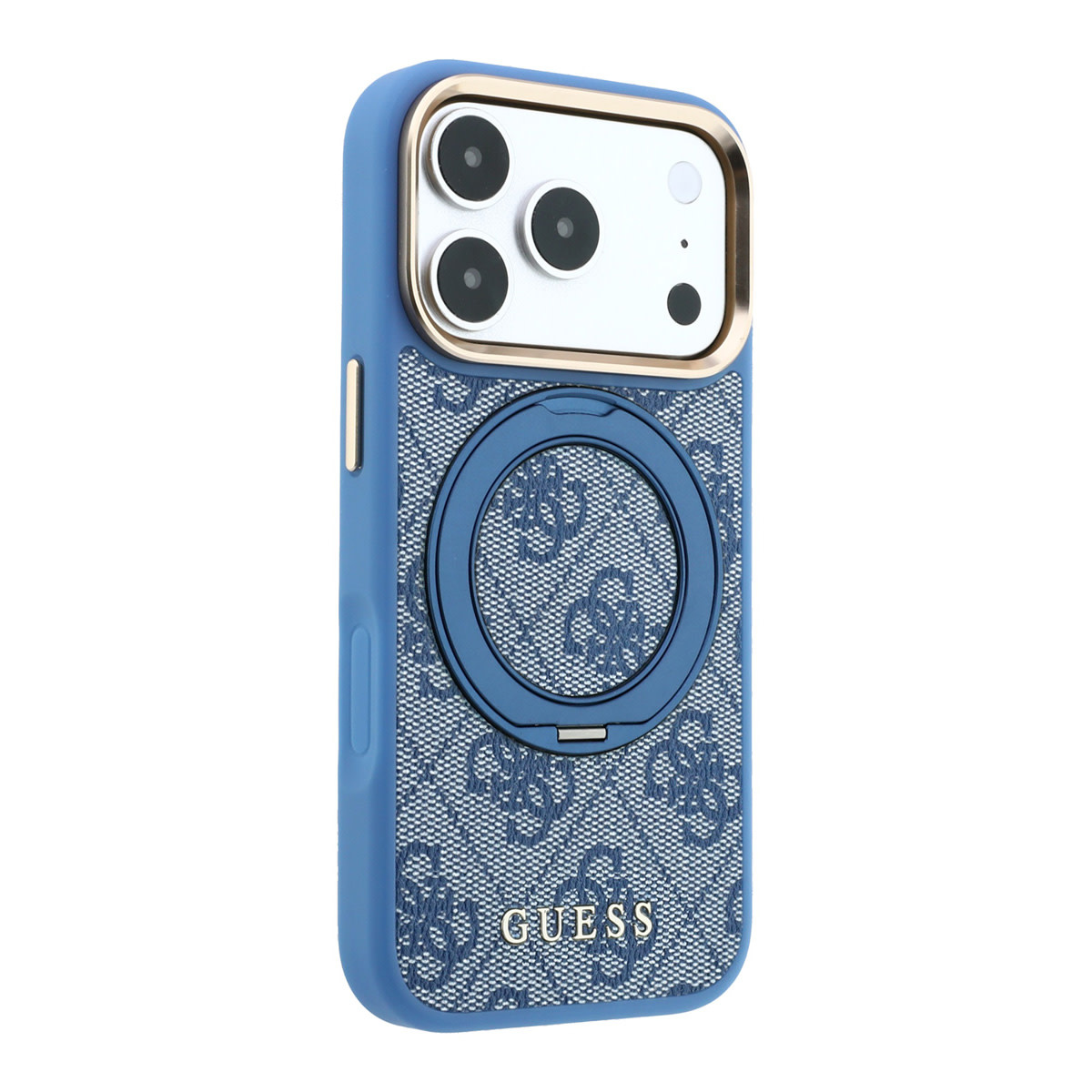 GUESS iPhone 18 Pro Case hard shell - MagSafe - 360-degree ring stand - 4G - PU - classic logo Blauw - detail 1