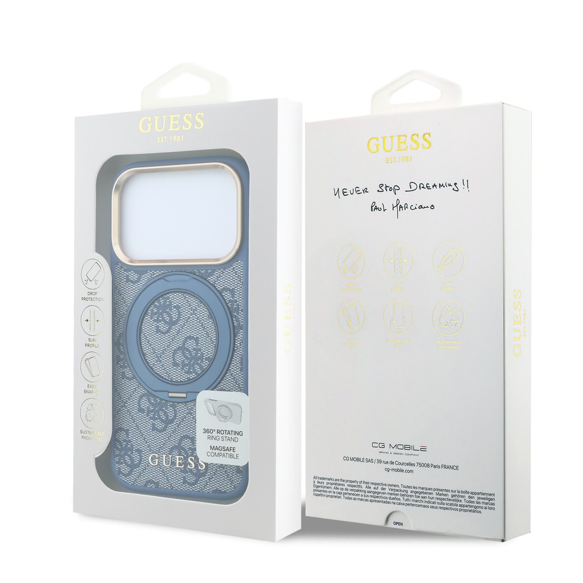 GUESS iPhone 18 Pro Case hard shell - MagSafe - 360-degree ring stand - 4G - PU - classic logo Blauw - detail 5
