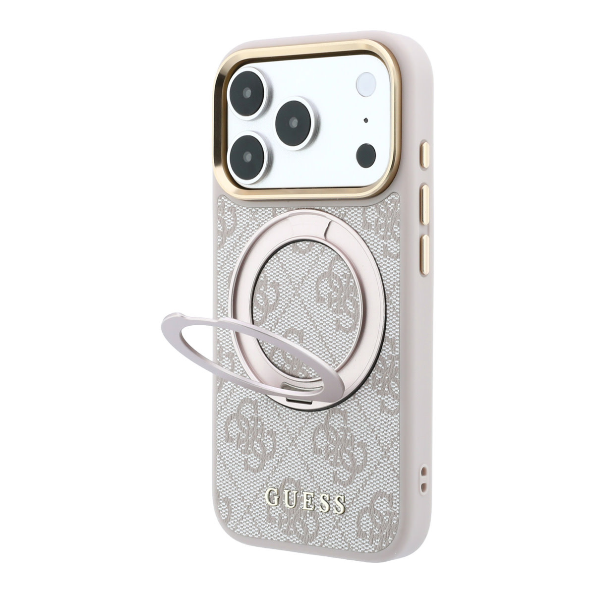GUESS iPhone 18 Pro Case hard shell - MagSafe - 360-degree ring stand - 4G - PU - classic logo Roze - detail 2