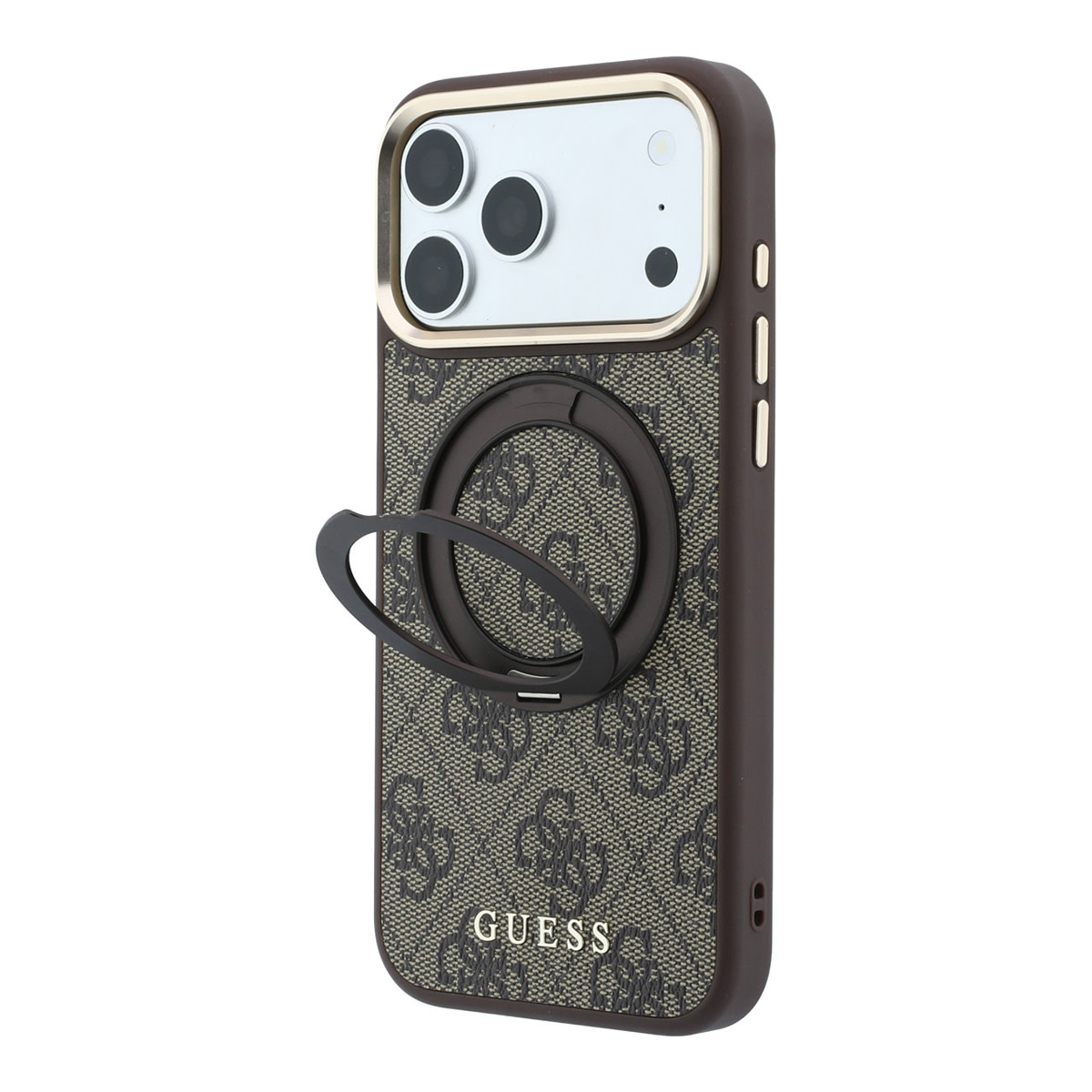 GUESS iPhone 18 Pro Case hard shell - MagSafe - 360-degree ring stand - 4G - PU - classic logo Bruin - detail 2