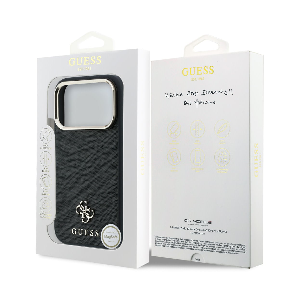 GUESS iPhone 18 Pro Case hard shell - MagSafe - Saffiano - small 4G - Classic Zwart - detail 6