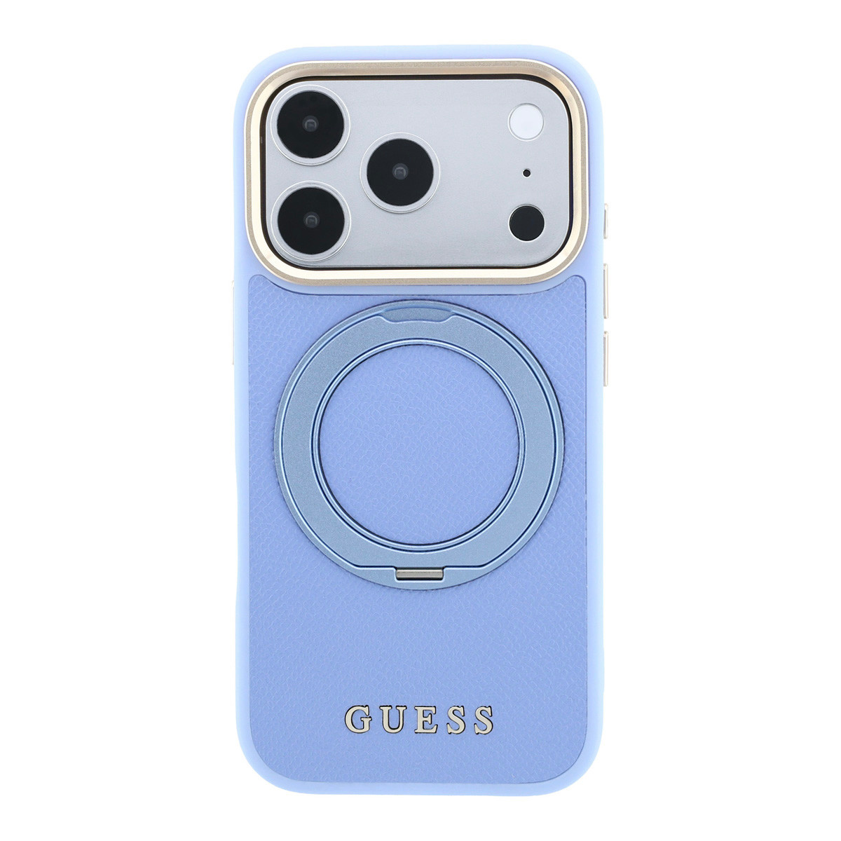 GUESS iPhone 18 Pro Case hard shell - MagSafe - 360-degree ring stand - grained PU - classic logo Lichtblauw - detail 3