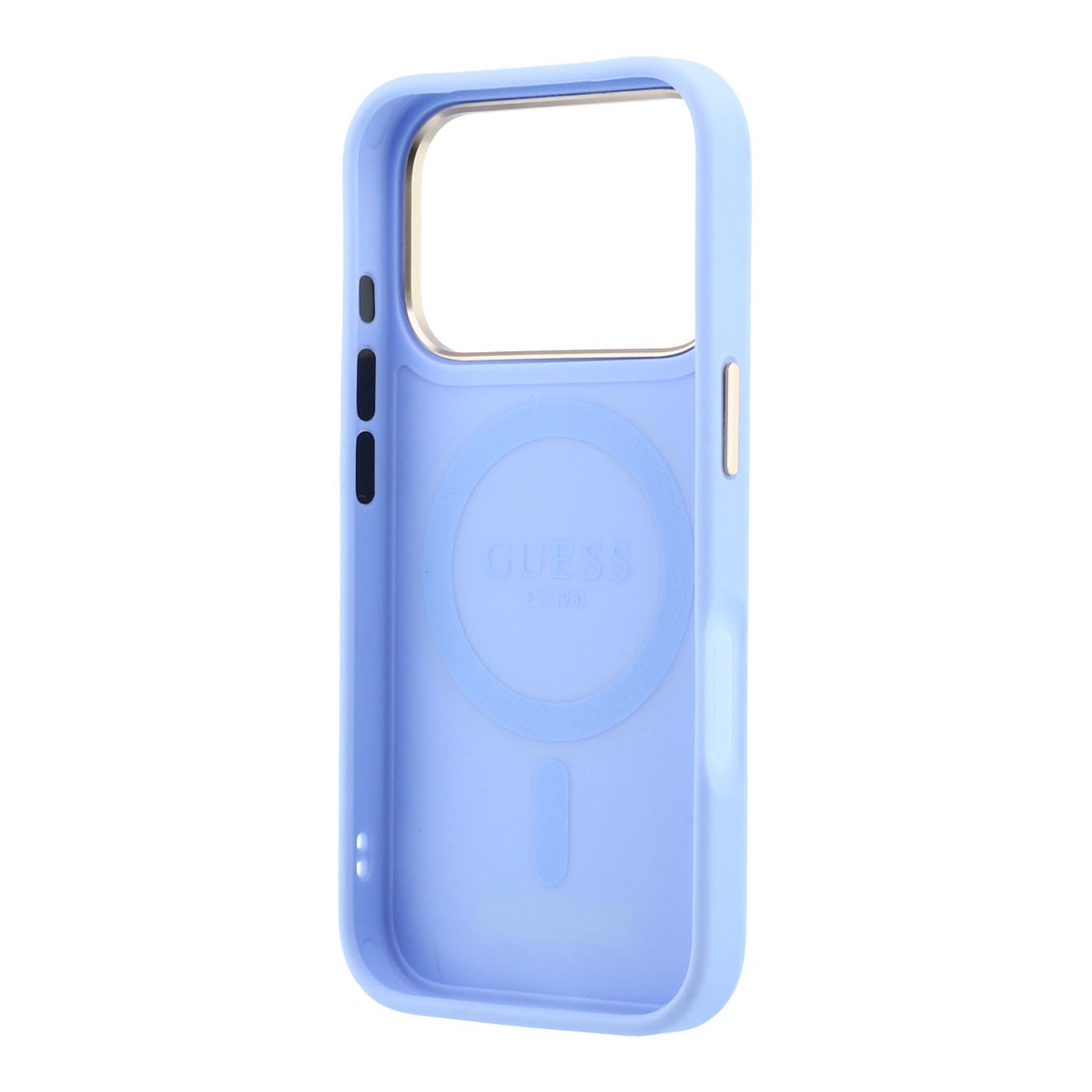 GUESS iPhone 18 Pro Case hard shell - MagSafe - 360-degree ring stand - grained PU - classic logo Lichtblauw - detail 6