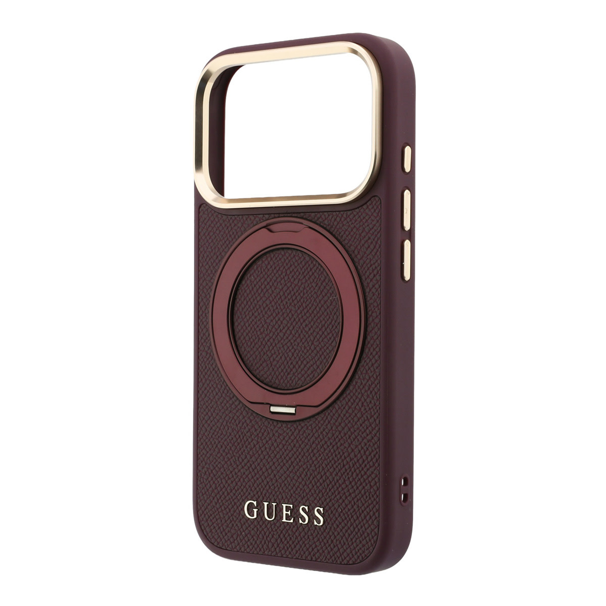 GUESS iPhone 18 Pro Case hard shell - MagSafe - 360-degree ring stand - grained PU - classic logo Bordeauxrood - detail 6