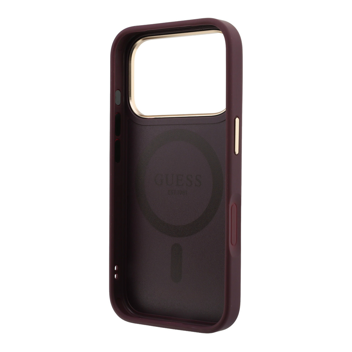 GUESS iPhone 18 Pro Case hard shell - MagSafe - 360-degree ring stand - grained PU - classic logo Bordeauxrood - detail 5