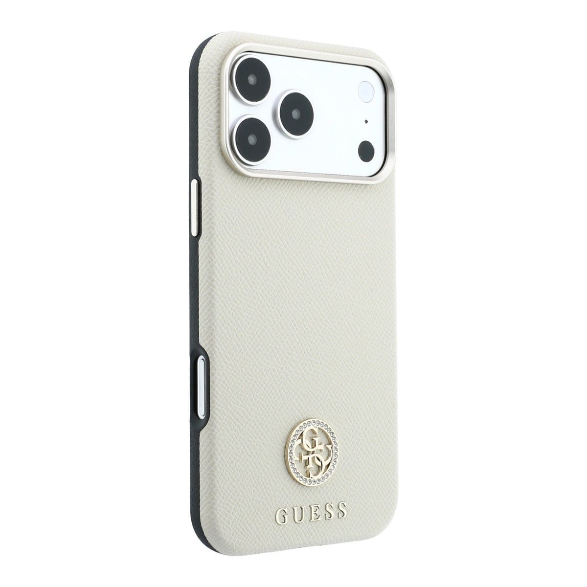 GUESS iPhone 18 Pro Case hard shell - MagSafe - SW - grained PU - round rhinestone logo Beige - detail 2