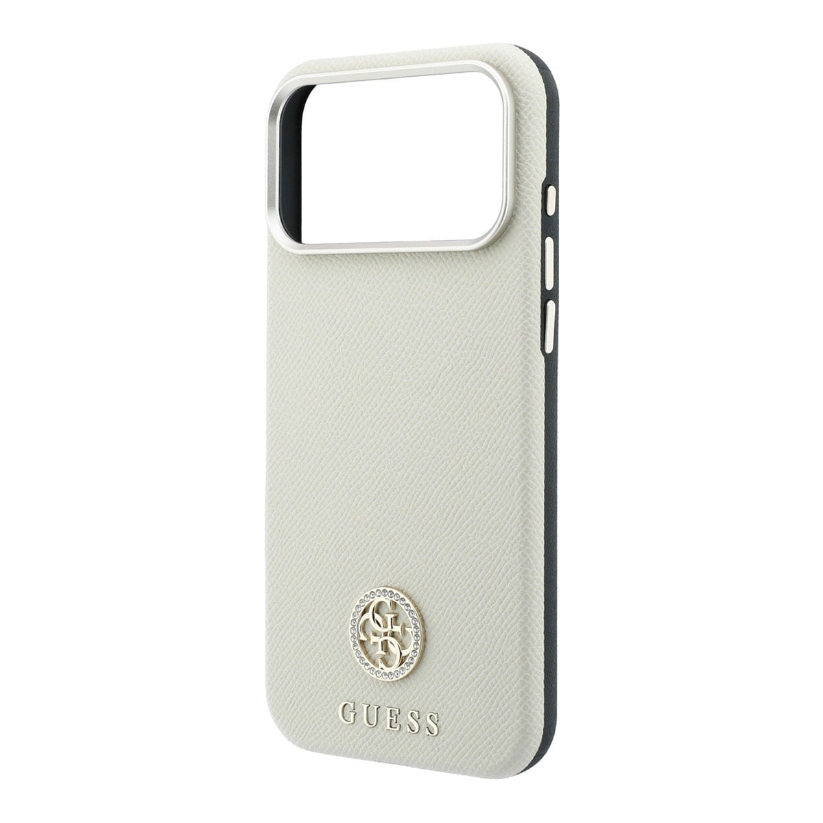 GUESS iPhone 18 Pro Case hard shell - MagSafe - SW - grained PU - round rhinestone logo Beige - detail 7