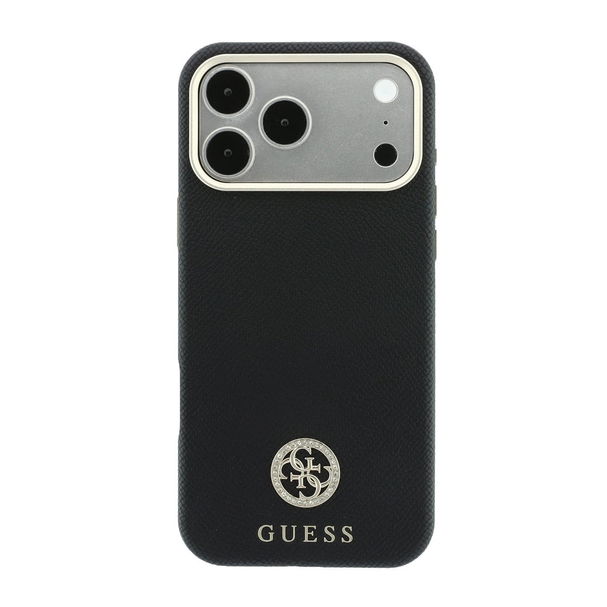 GUESS iPhone 18 Pro Case hard shell - MagSafe - SW - grained PU - round rhinestone logo Zwart - detail 1