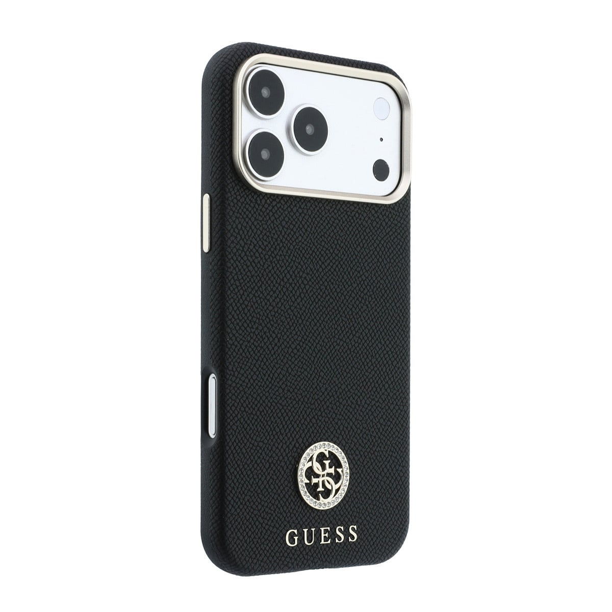 GUESS iPhone 18 Pro Case hard shell - MagSafe - SW - grained PU - round rhinestone logo Zwart - detail 3