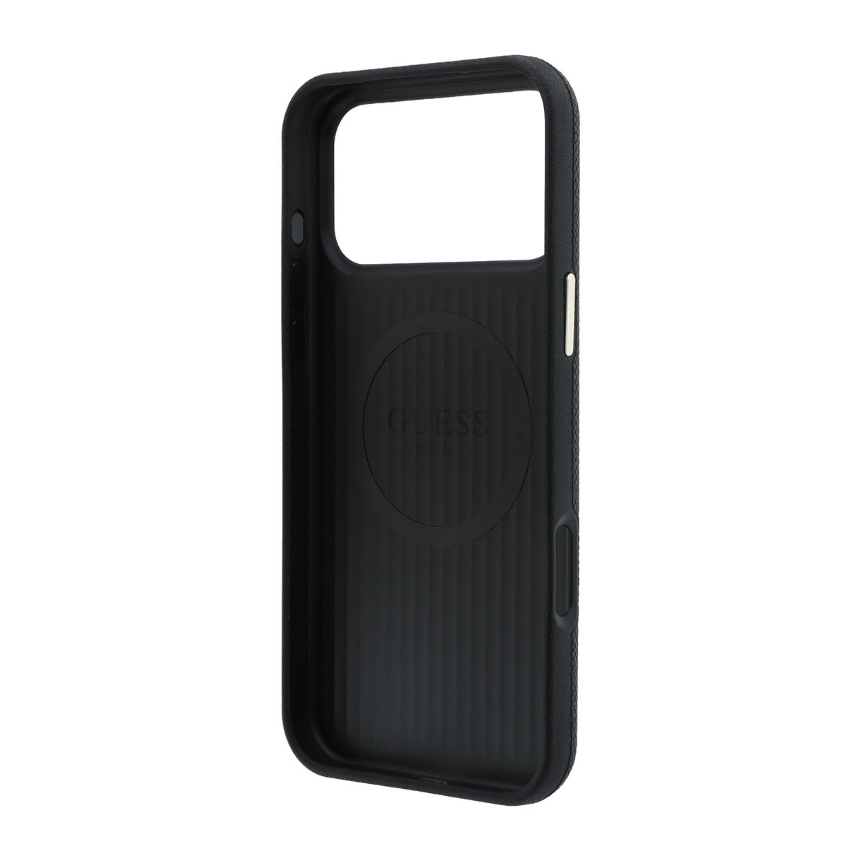 GUESS iPhone 18 Pro Case hard shell - MagSafe - SW - grained PU - round rhinestone logo Zwart - detail 6