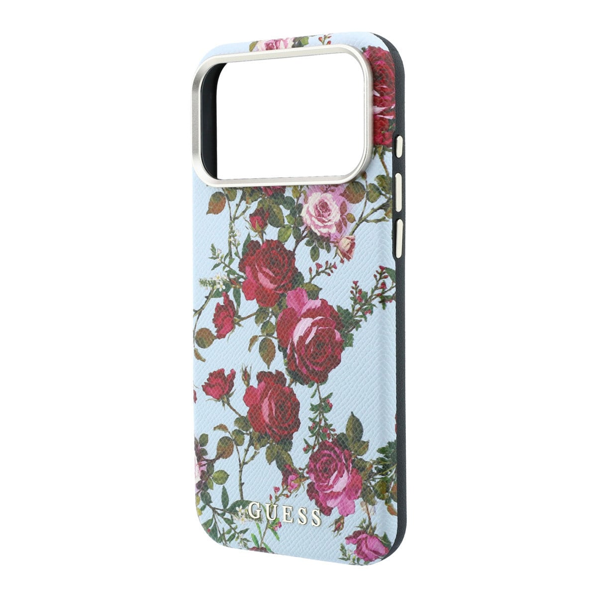 GUESS iPhone 18 Pro Case hard shell - MagSafe - SW - PU - Blossom Roses print Lichtblauw - detail 5