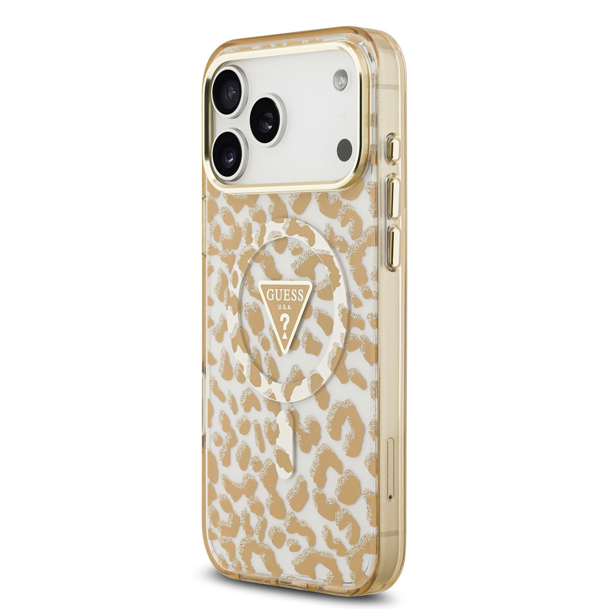 GUESS iPhone 18 Pro hoesje - HC Magsafe IML Leopard Glitter Triangle - Bruin - detail 1