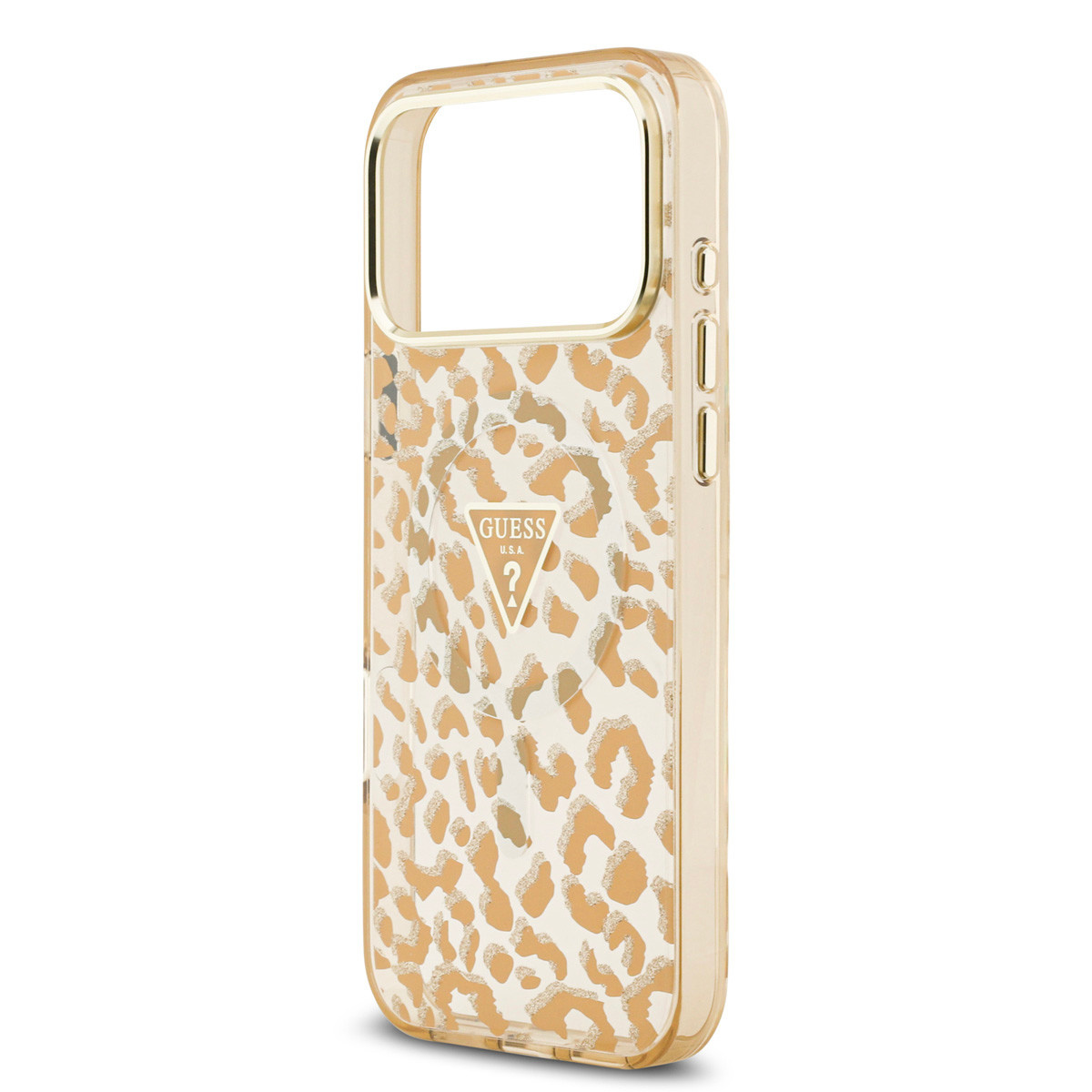 GUESS iPhone 18 Pro hoesje - HC Magsafe IML Leopard Glitter Triangle - Bruin - detail 5