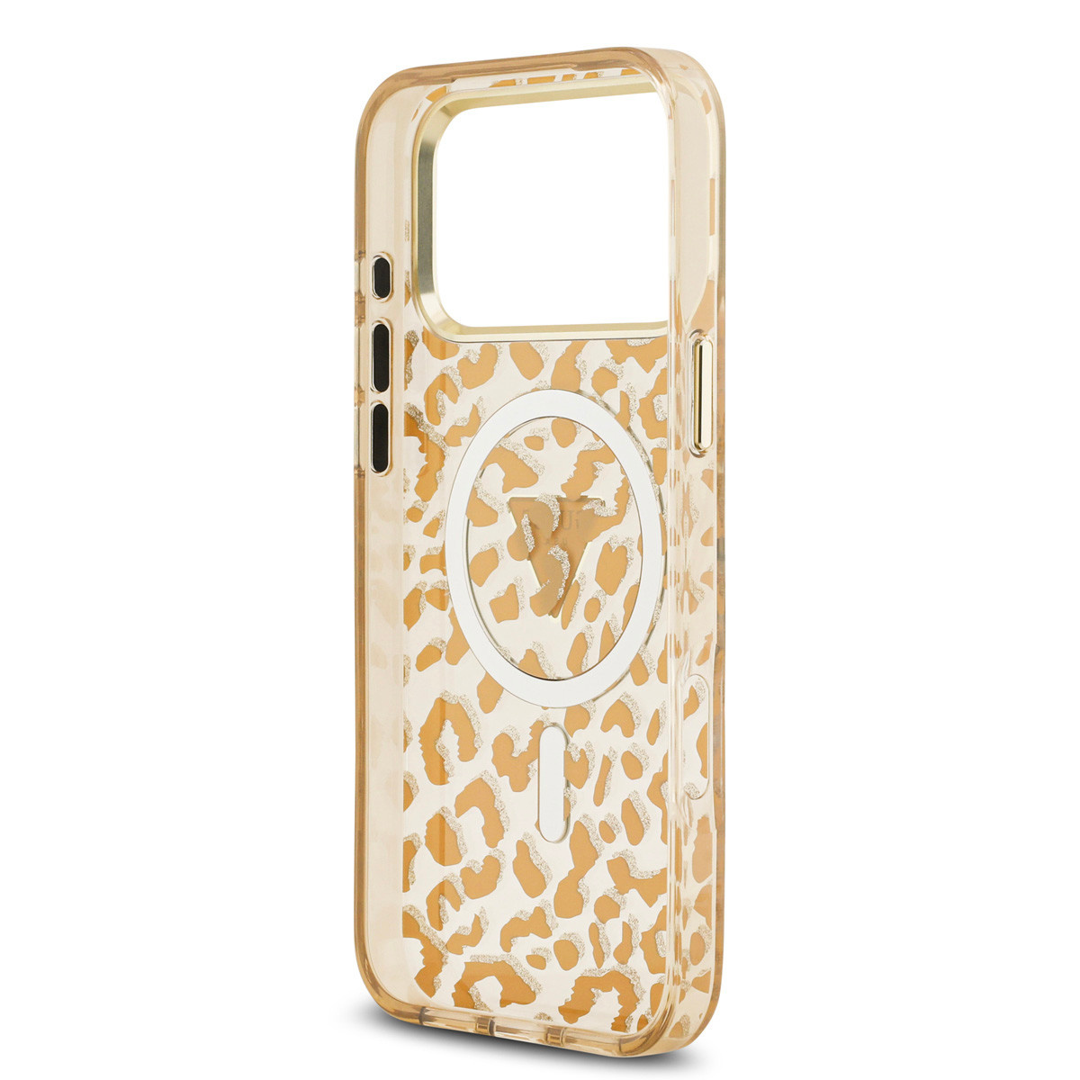 GUESS iPhone 18 Pro hoesje - HC Magsafe IML Leopard Glitter Triangle - Bruin - detail 6