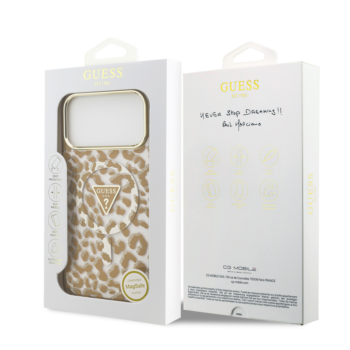 GUESS iPhone 18 Pro hoesje - HC Magsafe IML Leopard Glitter Triangle - Bruin - detail 7
