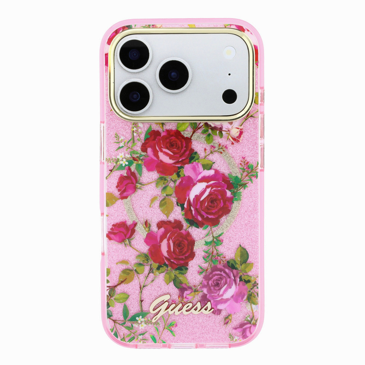 GUESS iPhone 18 Pro Max Case hard shell - MagSafe - IML - glitter - Blossom Roses Roze - detail 1